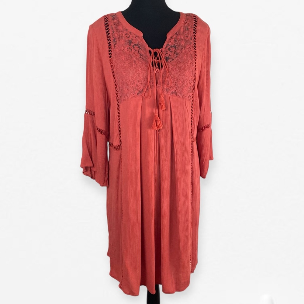 Maurices Coral Lace Accent Top with Cold Shoulder sleeves  Flowy dress NWT L